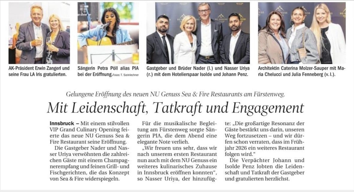 Zeitungsartikel über NU Genuss Sea & Fire Restaurant